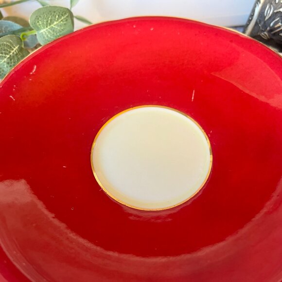 Vintage Red Aysnley Teacup and Saucer with Gold Inlay and Floral Centerpiece - Picture 9 of 10